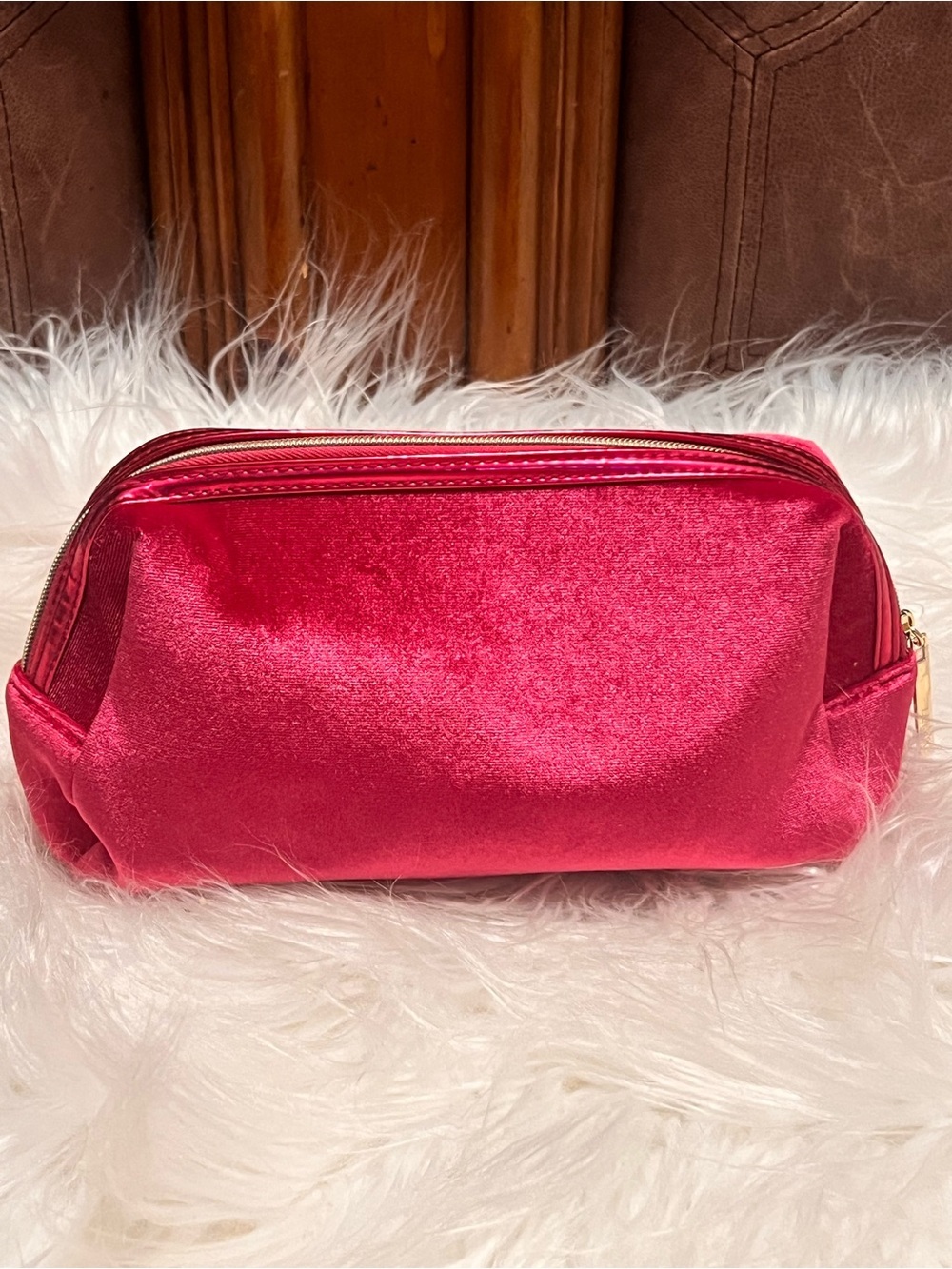 Lancome NWOT Hot Pink Velvet Cosmetic Pouch
